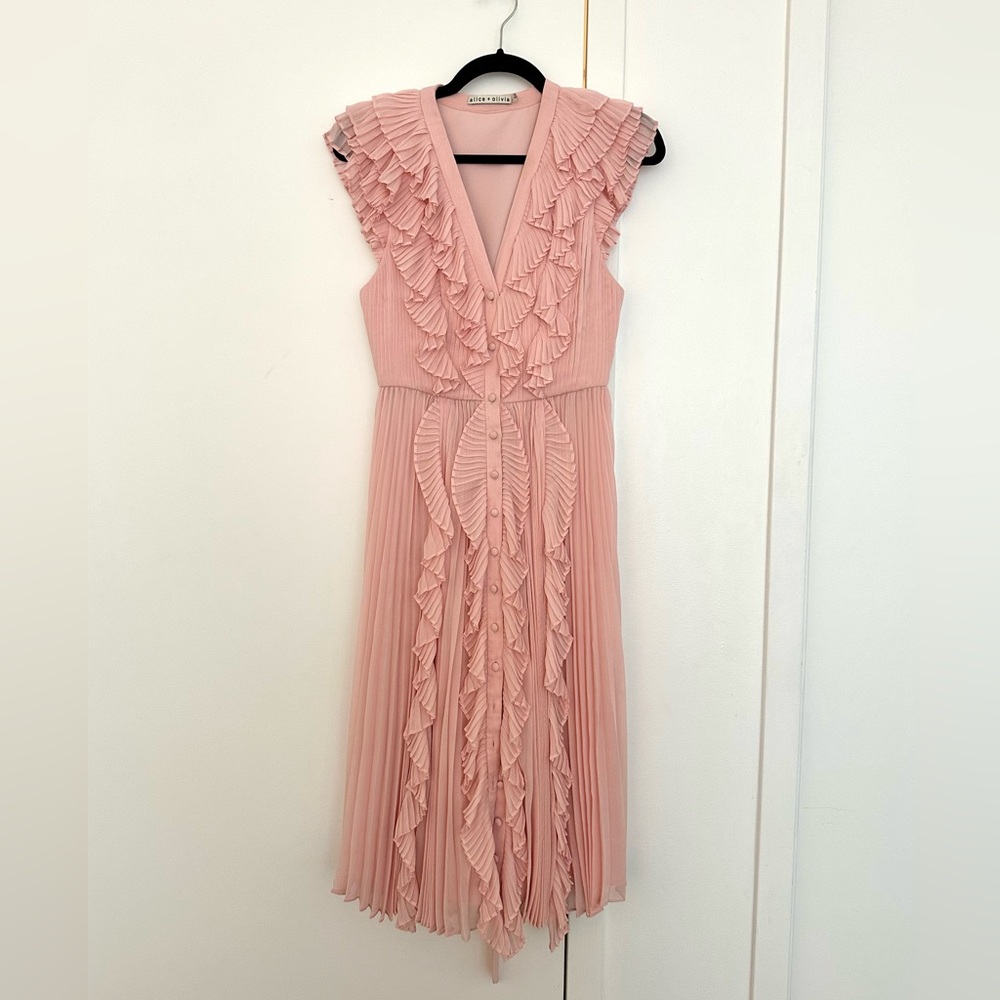 Alice + Olivia Blush Pink Pleated Midi Dress